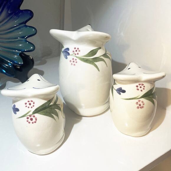 N.S. Gustin Floral Mouse Parmasan Matching Salt & Pepper Shaker Set Vintage - Picture 10 of 11